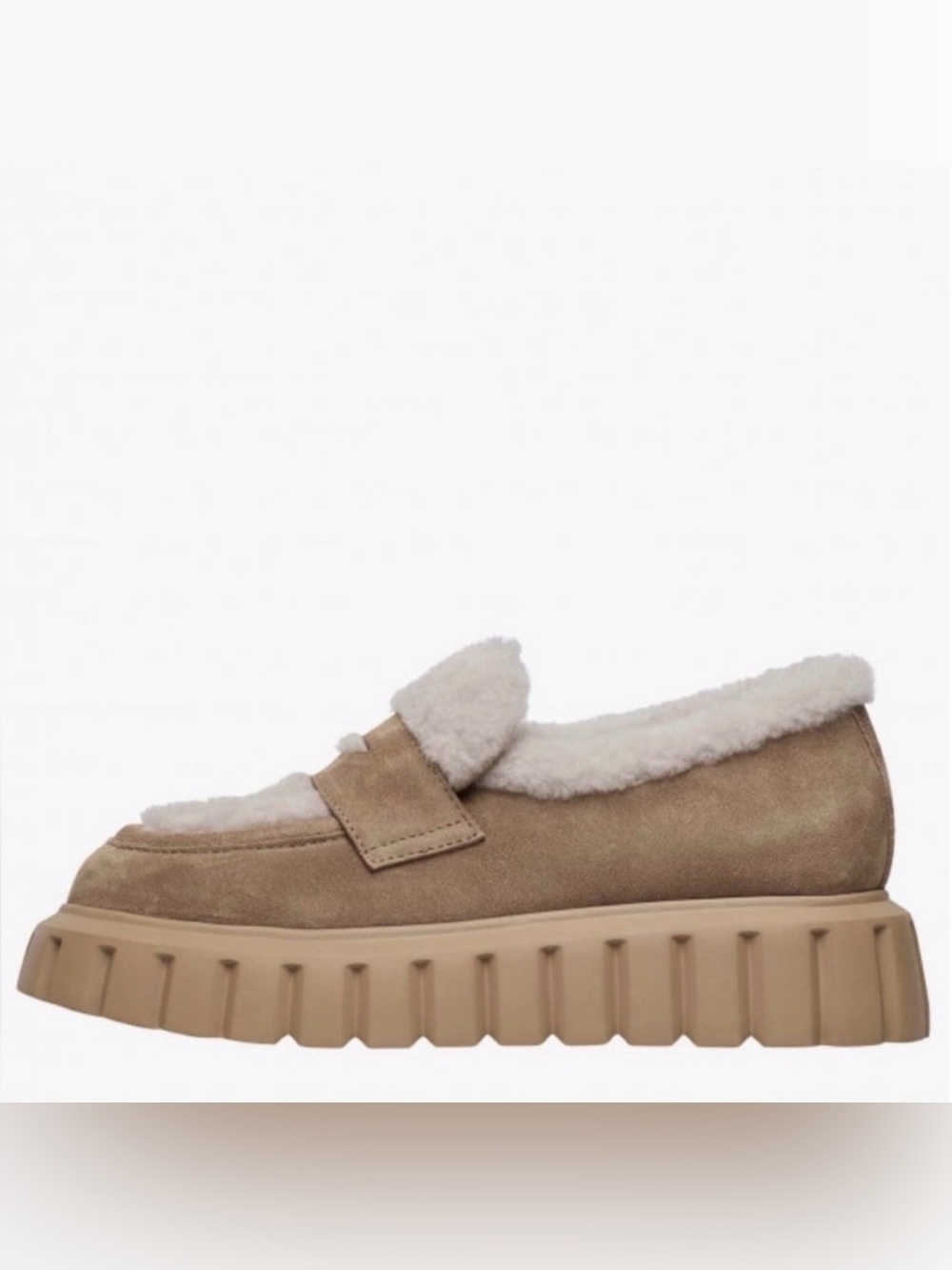 NWT VOILE BLANCHE GRENELLE MOK Fur Suede And Wool Moccasins in Beige